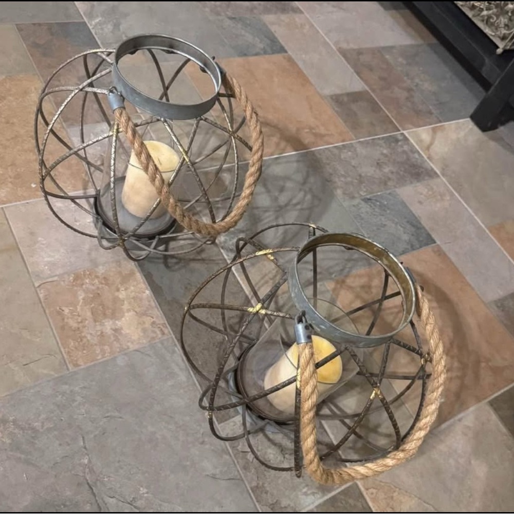 Rustic Metal Lantern with Rope Handle